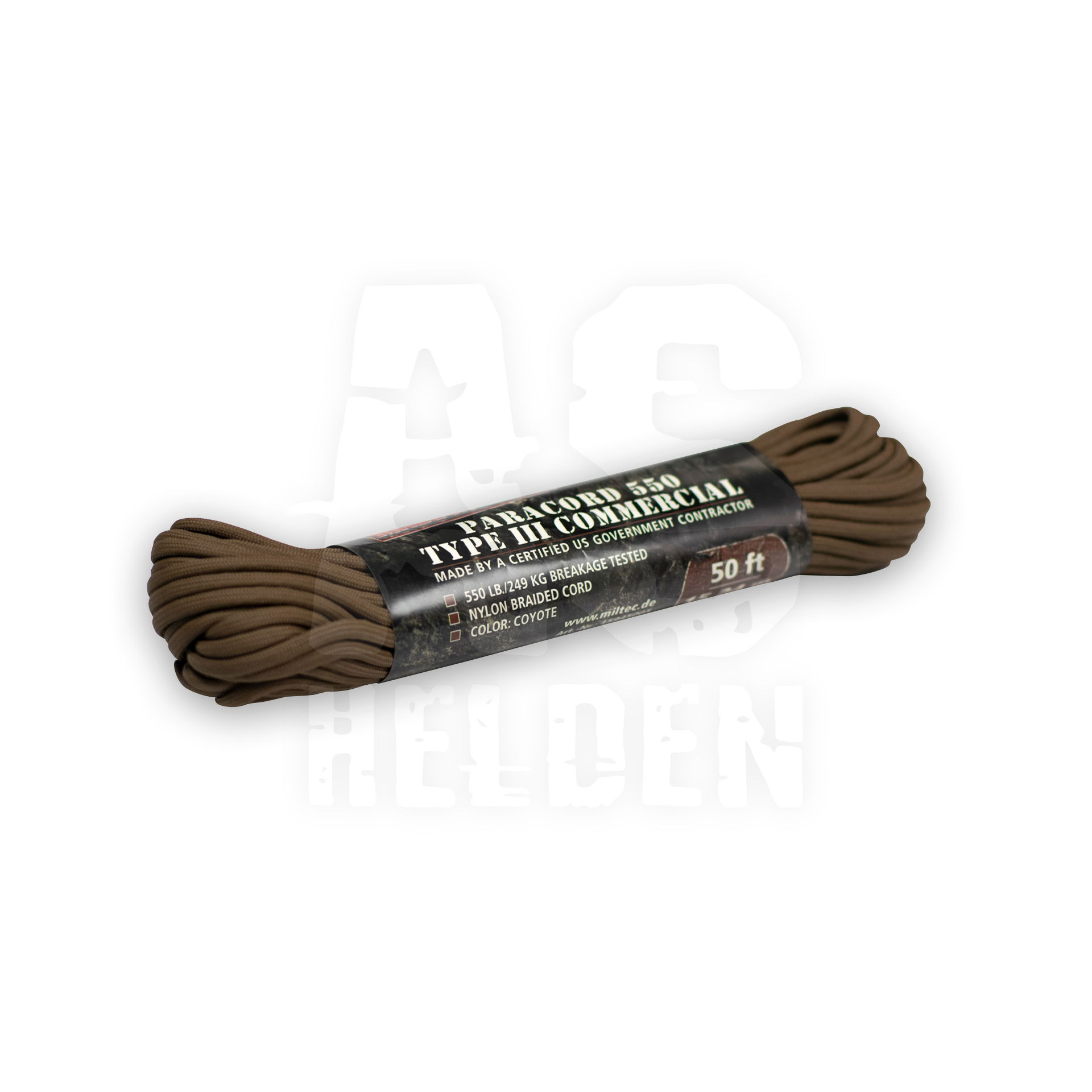 Coyote-braunes Paracord 550 Typ III, 50ft Länge, Nylon geflochten. Ideal für Outdoor- und Airsoft-Aktivitäten.
