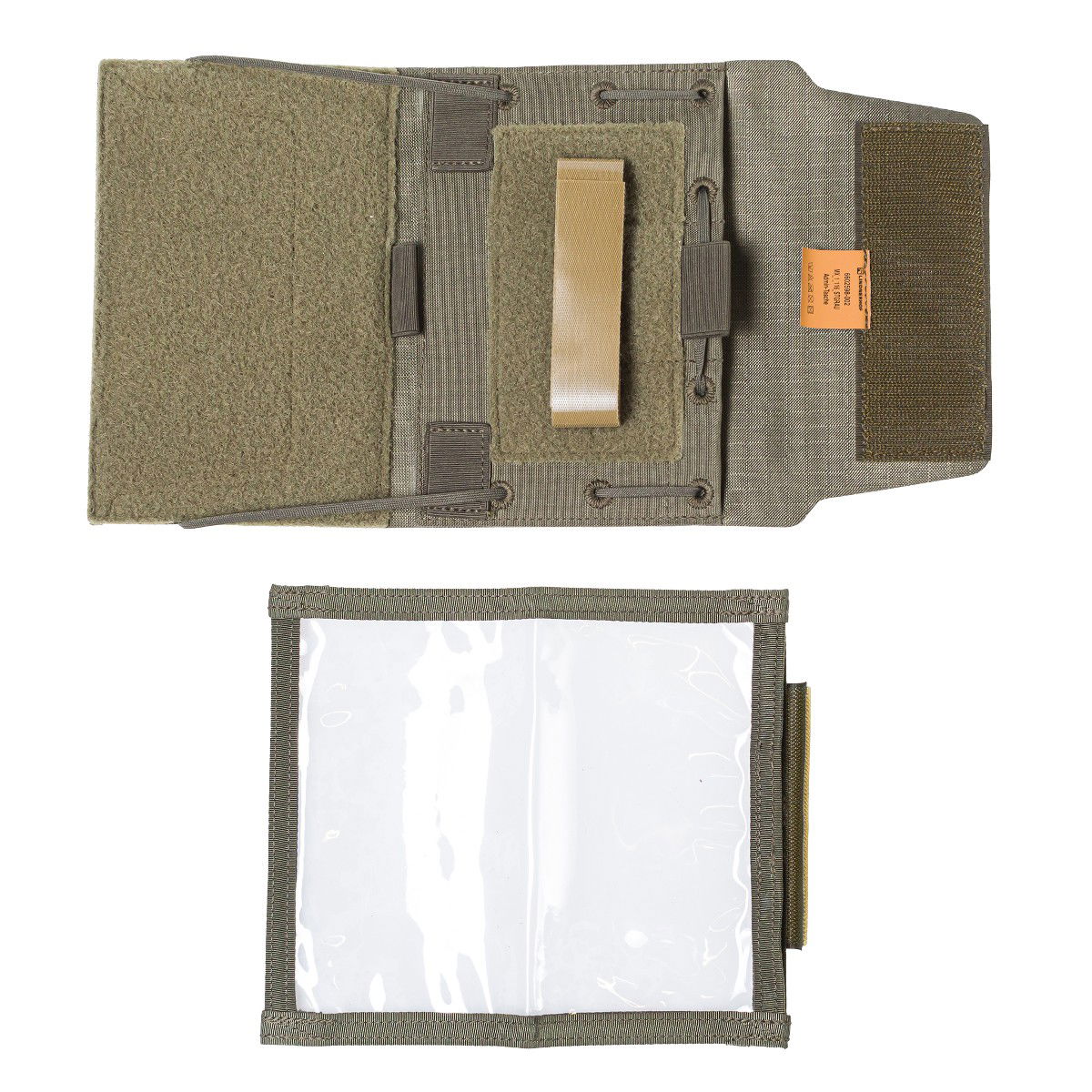 Lindnerhof Admin-Tasche MX116 Kartenhülle mit Klettverschluss und Klarsichtfach für Airsoft-Ausrüstung in Olivgrün.