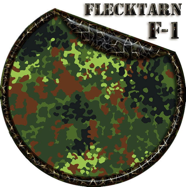 GunsWrap AR15 / M4 Rifle Skins Rundmuster in Flecktarn-Design, Label "Flecktarn F-1". Camo-Farben: grün, braun, schwarz.