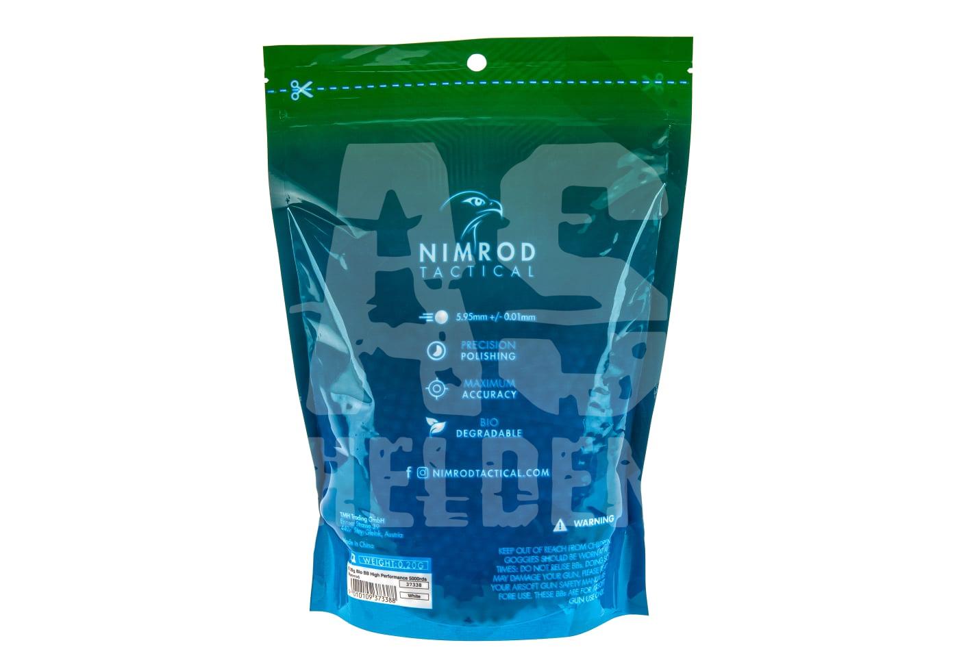 Nimrod 0.20g Bio BB High Performance 5000rds Nimrod Tactical Bio BBs, 1kg, 5.95mm ±0.01mm, präzisionspoliert, biologisch abbaubar.