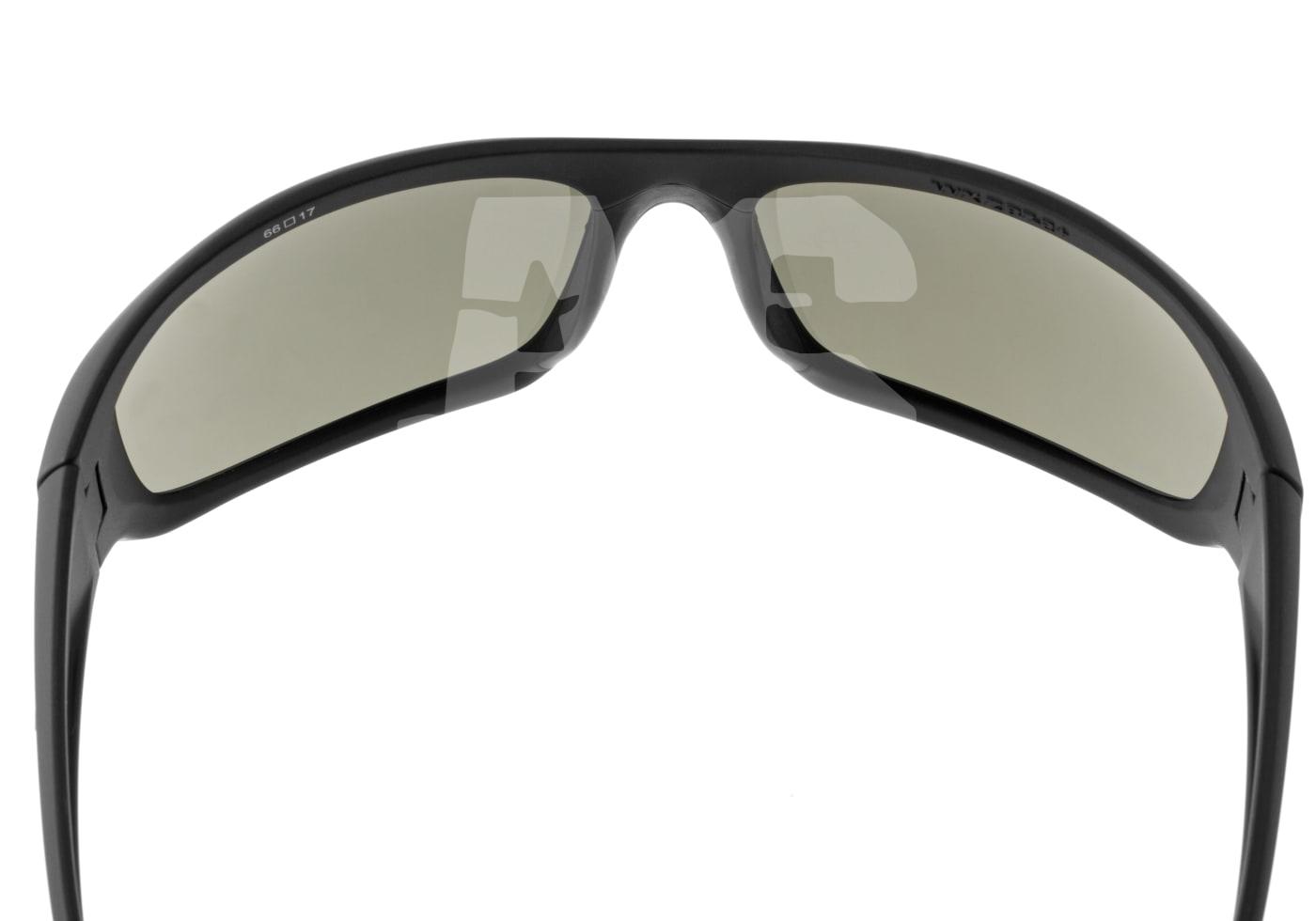 Schwarze Schutzbrille mit getönten Gläsern, ideal für Airsoft-Einsätze.