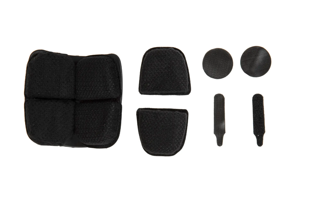 Schwarze Schaumstoffpolster und Klettverschlüsse, Airsoft Helm-Inlay-Set, modular, zur individuellen Anpassung.