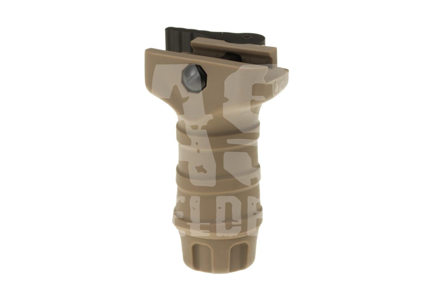 Taktischer vertikaler Griff in Tan mit Rail-Montage für Airsoft-Waffen.