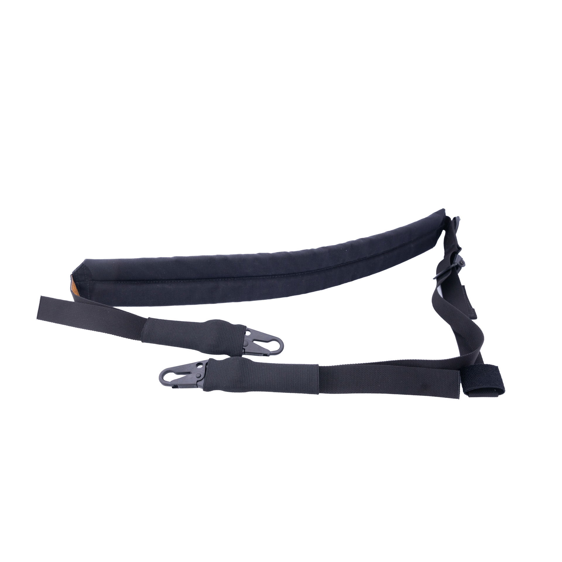 Schwarzer Airsoft-Gewehrriemen mit Karabinerhaken und Polsterung, verstellbar.