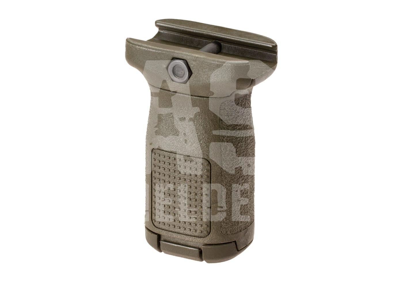 Taktisches vertikales Griffstück in Tarnfarbe für Airsoft-Waffen, mit Riffelung für besseren Halt.