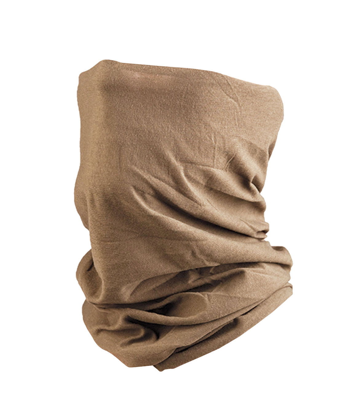 Taktisches Multifunktionstuch in Braun, nahtlos, vielseitig einsetzbar für Airsoft und Outdoor-Aktivitäten.