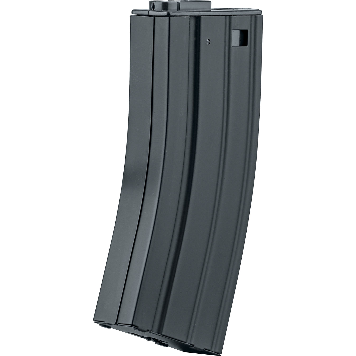 Schwarzes Airsoft-Magazin für M4/AR15, Hi-Cap, aus Metall, ca. 450 BBs.