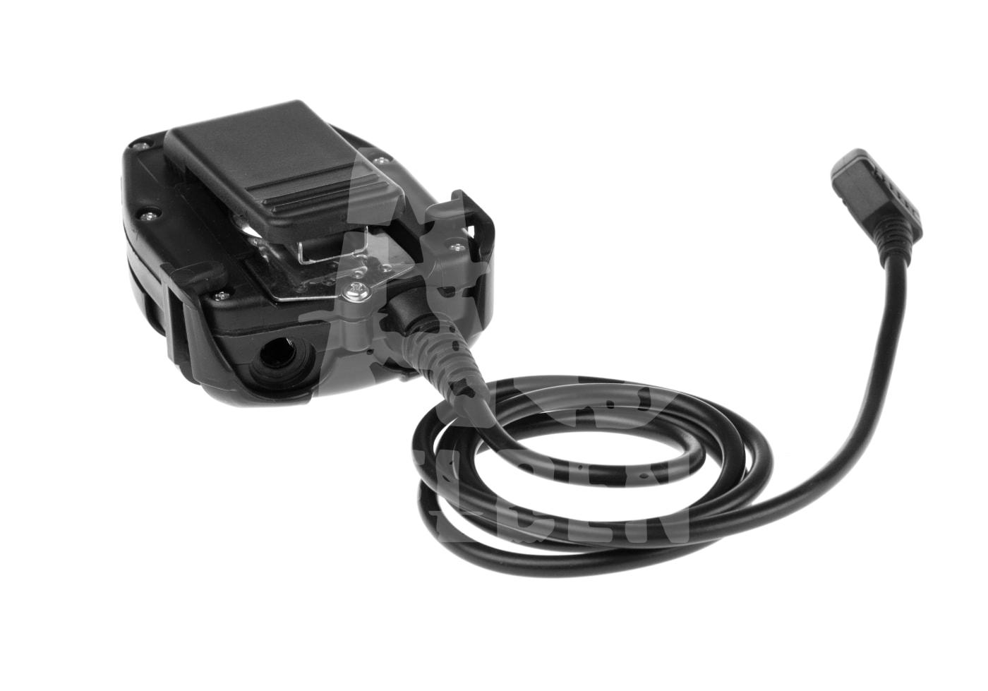 Schwarzes PTT-Headset-Zubehör mit Kabel für Airsoft-Kommunikation.