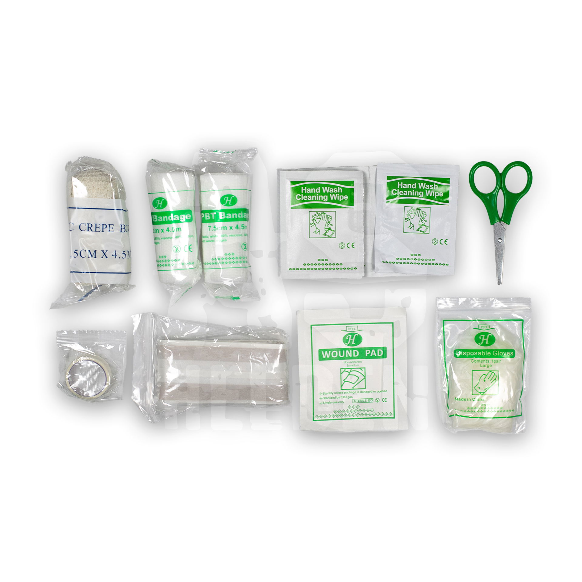 FIRST AID PACK MIDI OLIV Erste-Hilfe-Set mit Bandagen, Wundkompressen, Reinigungstüchern, Einweghandschuhen und Schere für Airsoft.