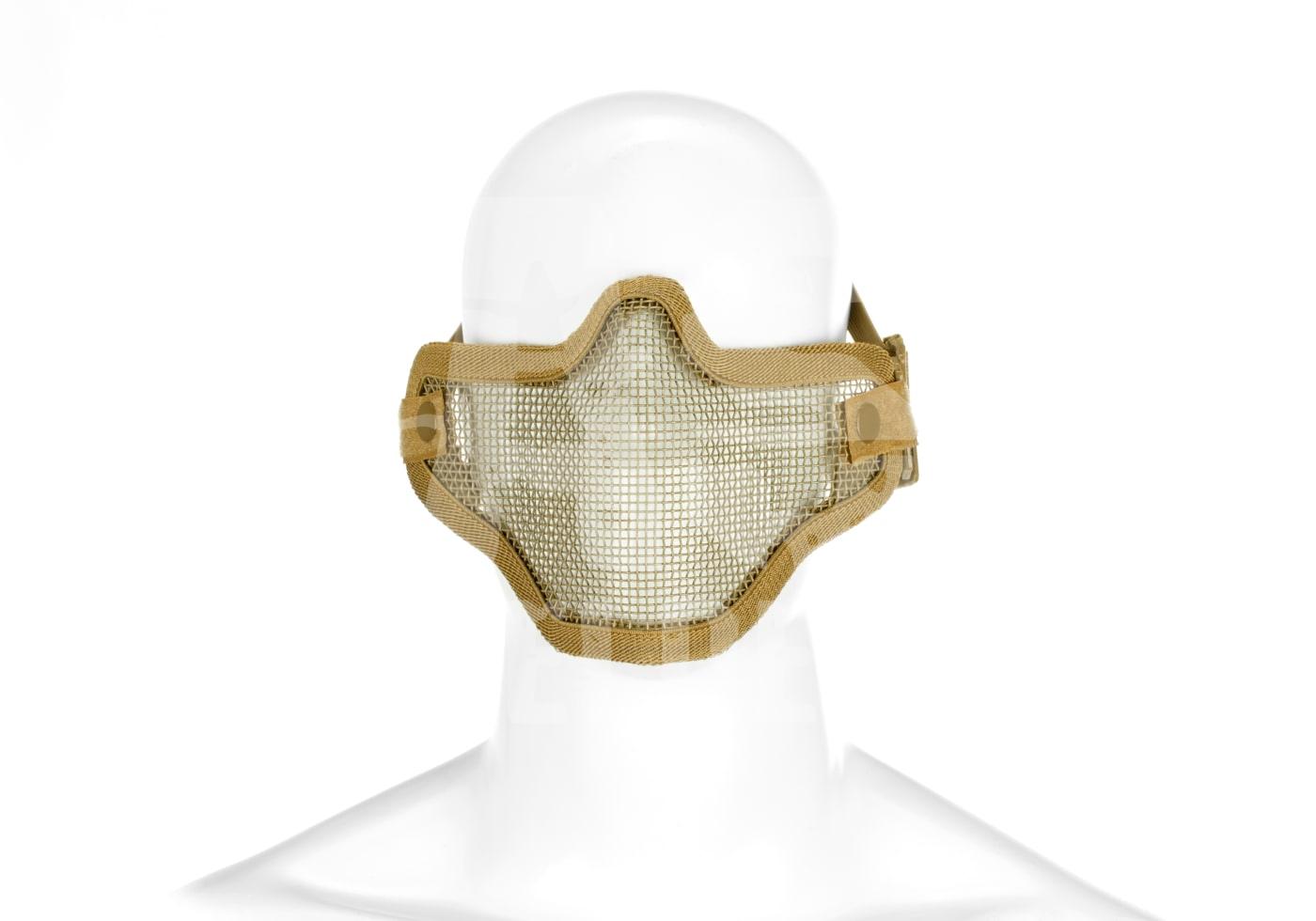 Luftige Maske mit Metallgitter und braunem Rahmen, ideal für Airsoft-Gesichtsschutz.