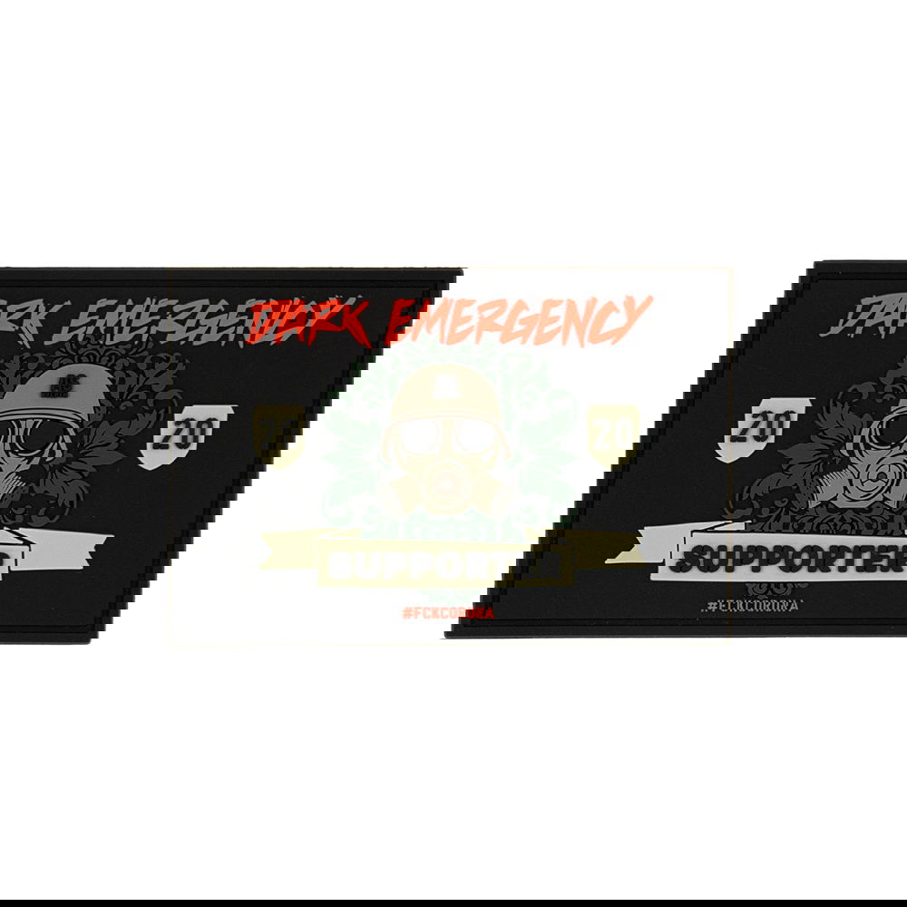 Patch mit Gasmaske, "Dark Emergency 2020 Supporter" und #FCKCORONA.