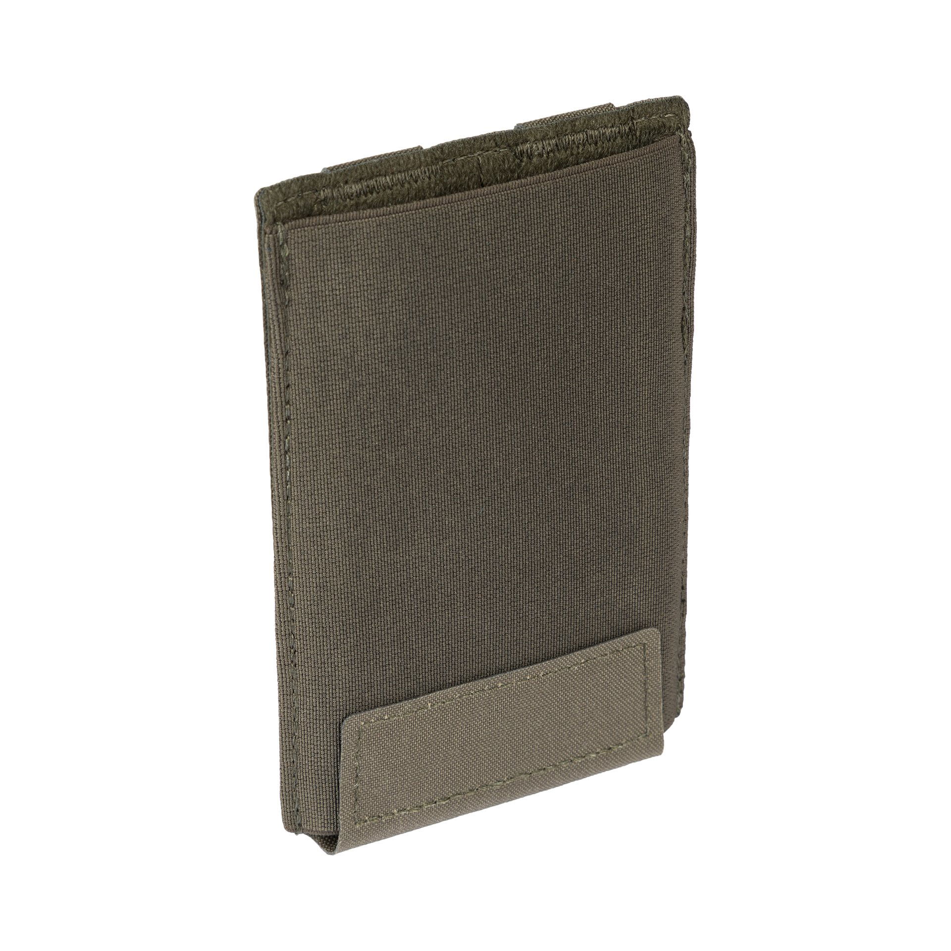 Olivefarbenes Airsoft-Magazintasche aus strapazierfähigem Material mit Klettverschluss.
