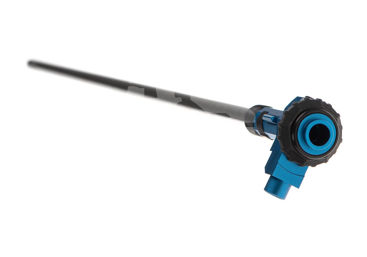 Airsoft-Präzisionslauf, blaues Hop-Up-System, seitlicher Blick.