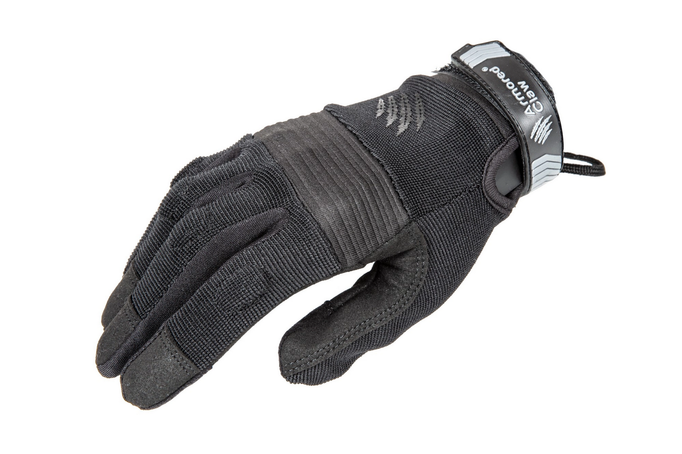 Schwarzer taktischer Handschuh mit gepolstertem Knöchelschutz und Klettverschluss für sicheren Halt im Airsoft-Sport.