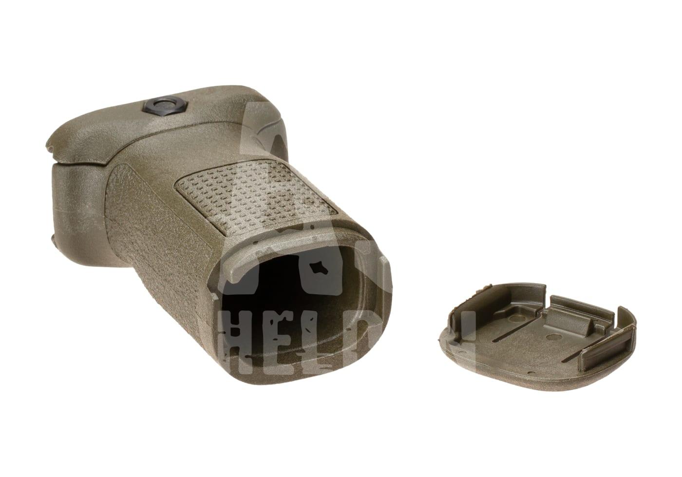 Taktischer Griff für Airsoft-Waffen in Olivgrün mit abnehmbarem Bodenstück.