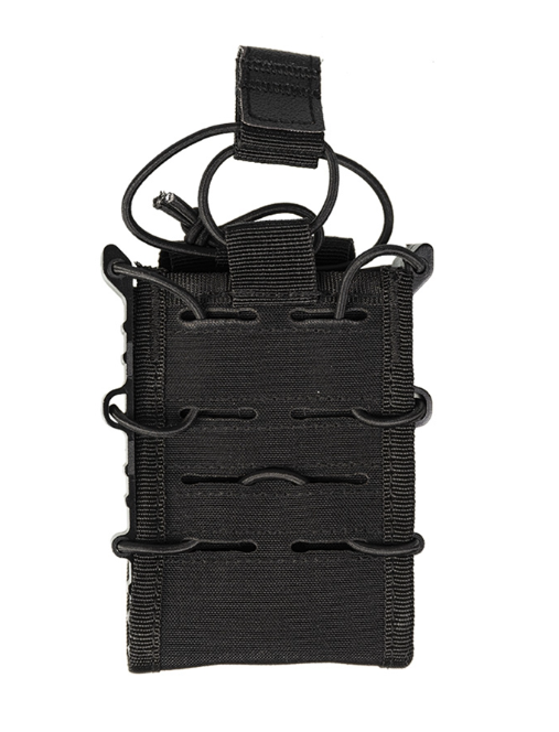 Schwarzes, verstellbares Airsoft-Magazintasche mit elastischen Halteschlaufen, ideal für taktisches Zubehör.