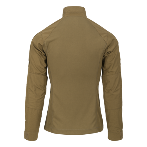 Airsoft Combat Shirt in Olivgrün, Rückansicht mit langen Ärmeln und Stehkragen.