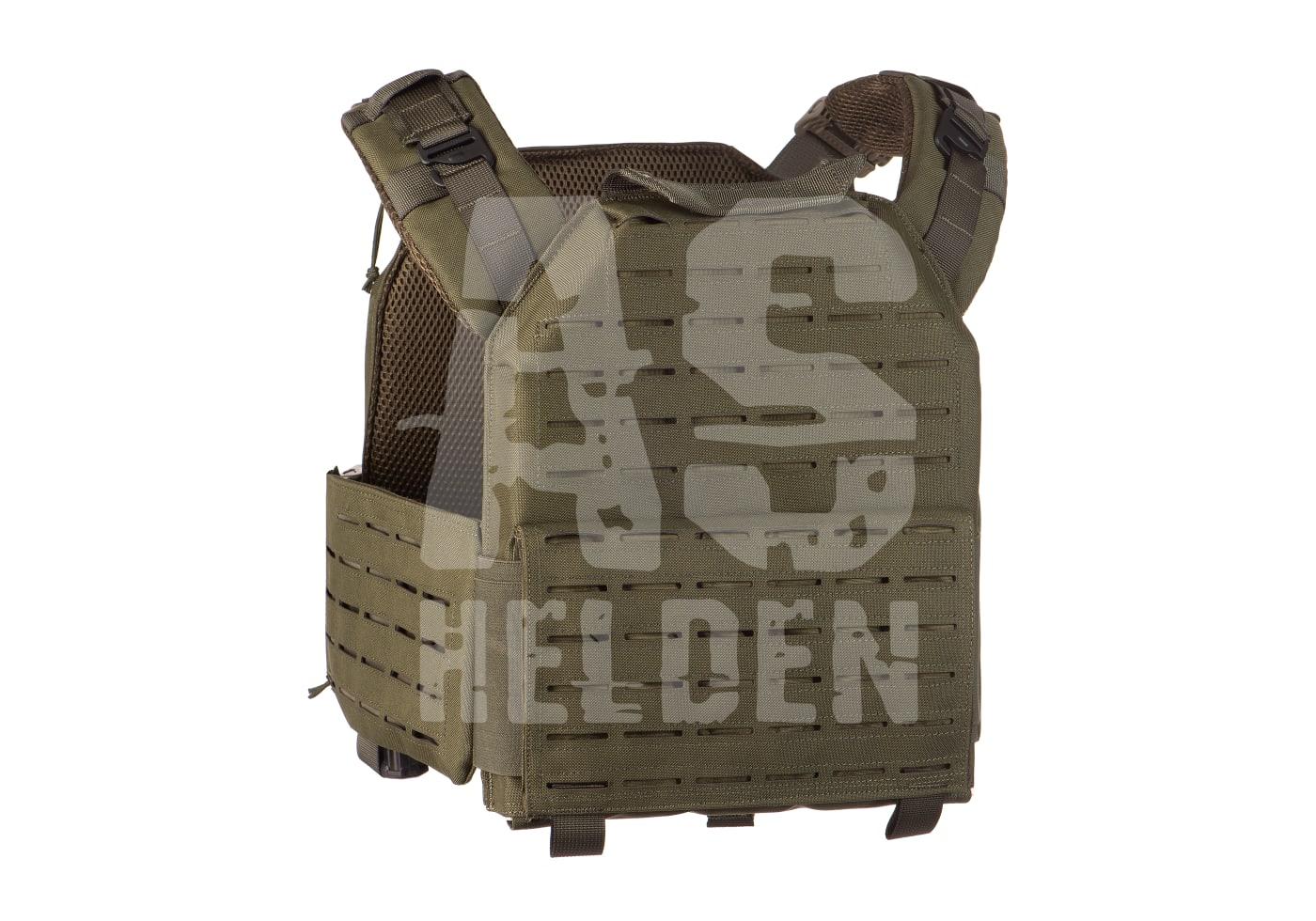 Reaper QRB Plate Carrier Olivefarbener, taktischer Airsoft-Plattenträger mit Molle-System und verstellbaren Schultergurten.