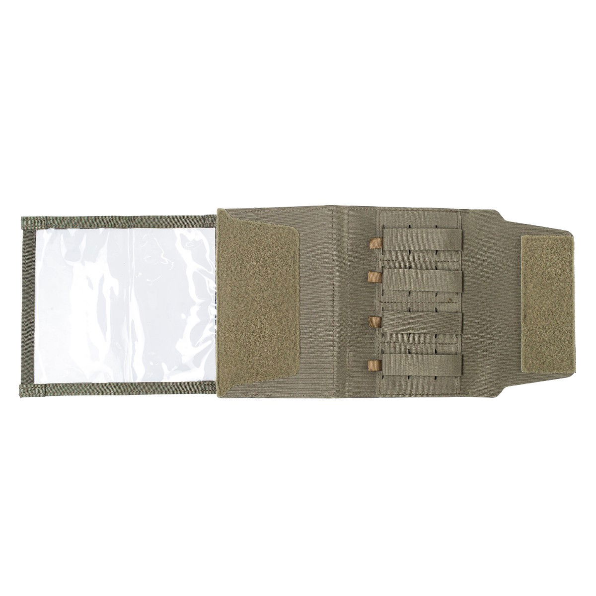Lindnerhof Admin-Tasche MX116 Klettverschluss-Organizer in Olivgrün mit Sichtfenster und elastischen Schlaufen. Ideal für Airsoft-Zubehör.