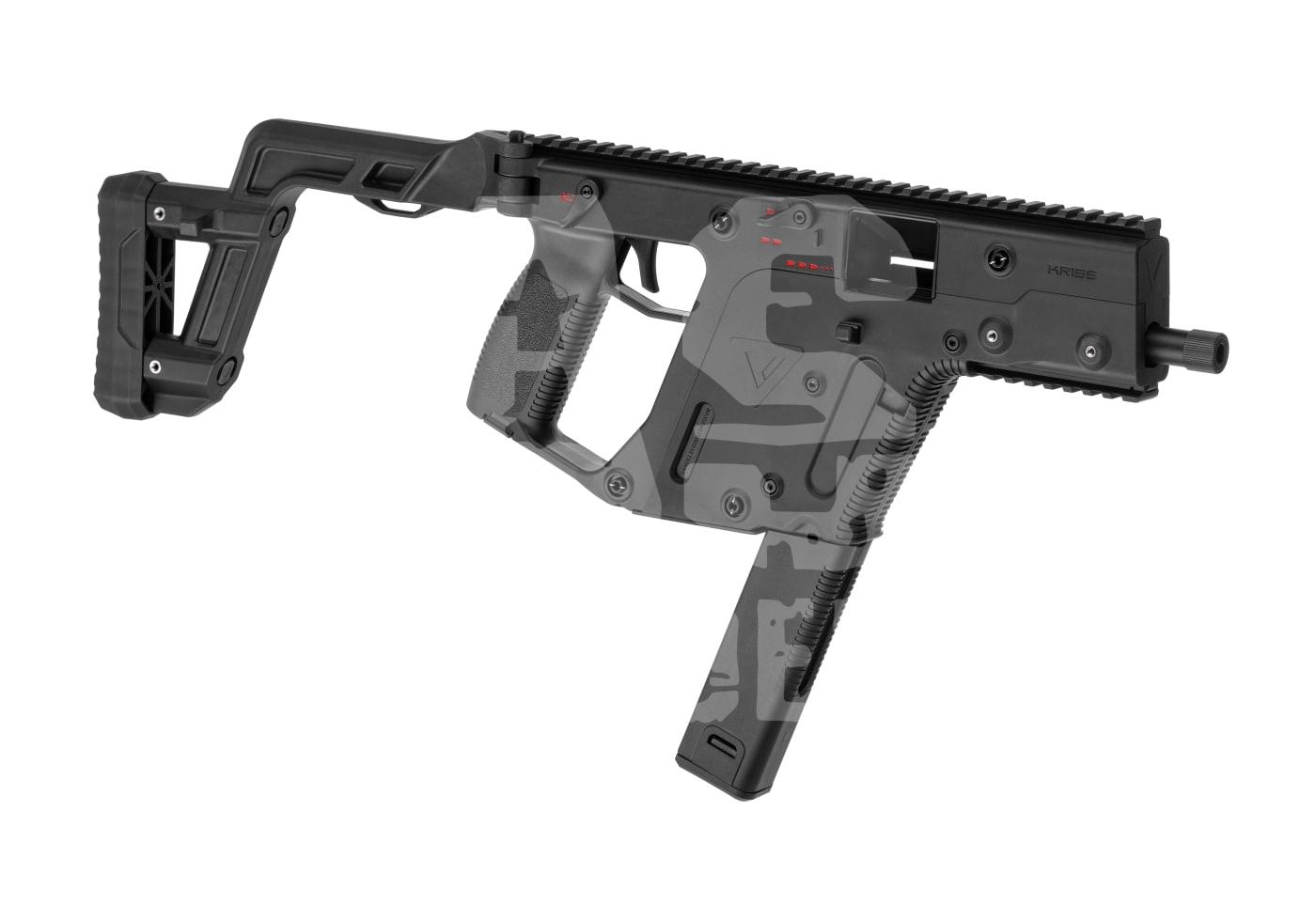 Krytac Kriss Vector S-GBB schwarz - ab 18 Jahren Airsoft SMG-Karabiner mit modernem Design und verstellbarem Schaft in schwarzem Camouflage-Muster.