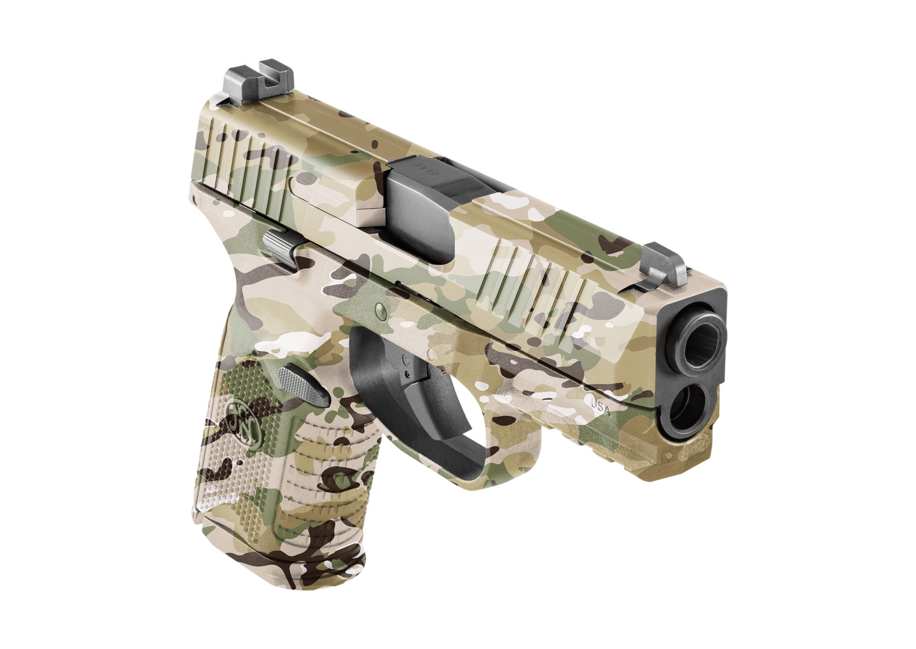 Tarn-Pistole mit Wüstencamouflage, realistisch für Airsoft-Gameplay gestaltet.
