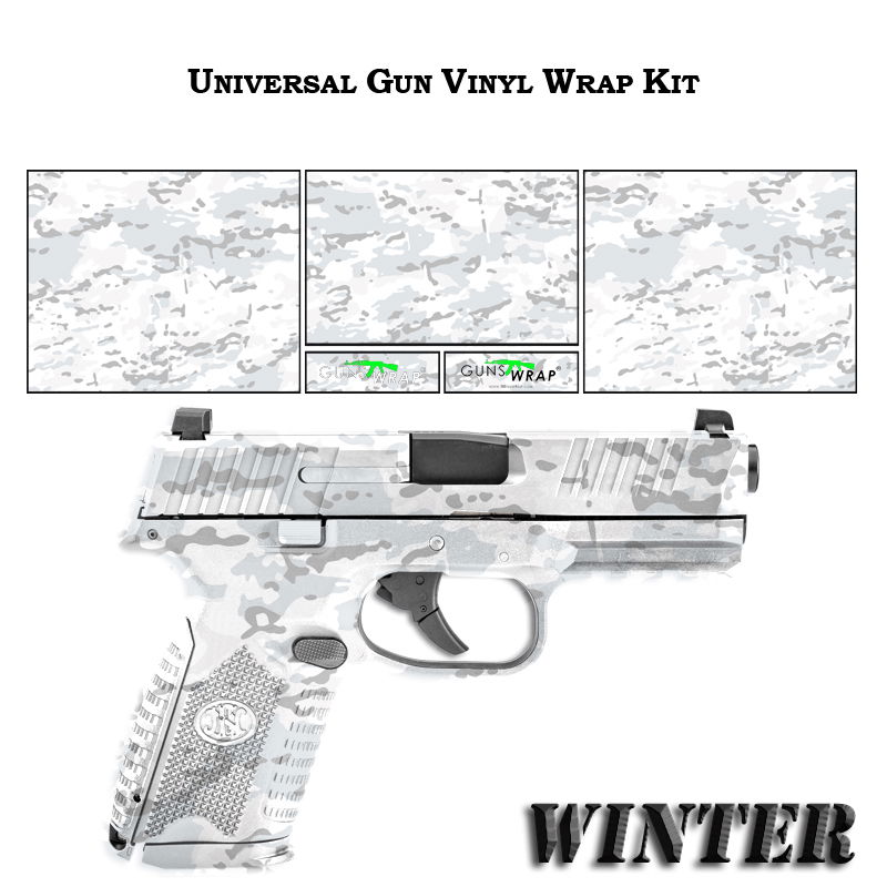 Winter-Tarnfolie für Airsoft-Pistole, universell einsetzbar, mit weiß-grauem Muster.