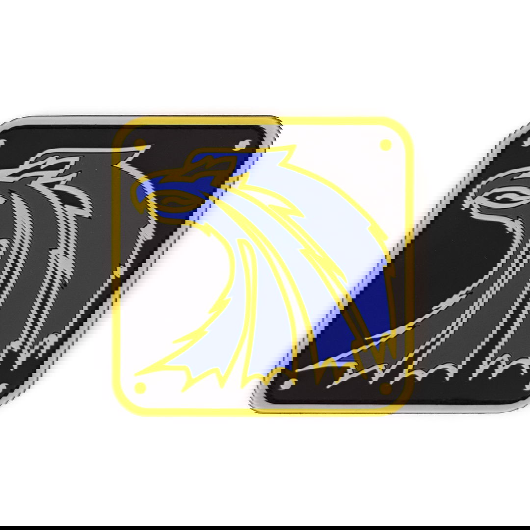 Schwarzer Patch mit blau-gelbem Adlerlogo, quadratisch mit abgerundeten Ecken.
