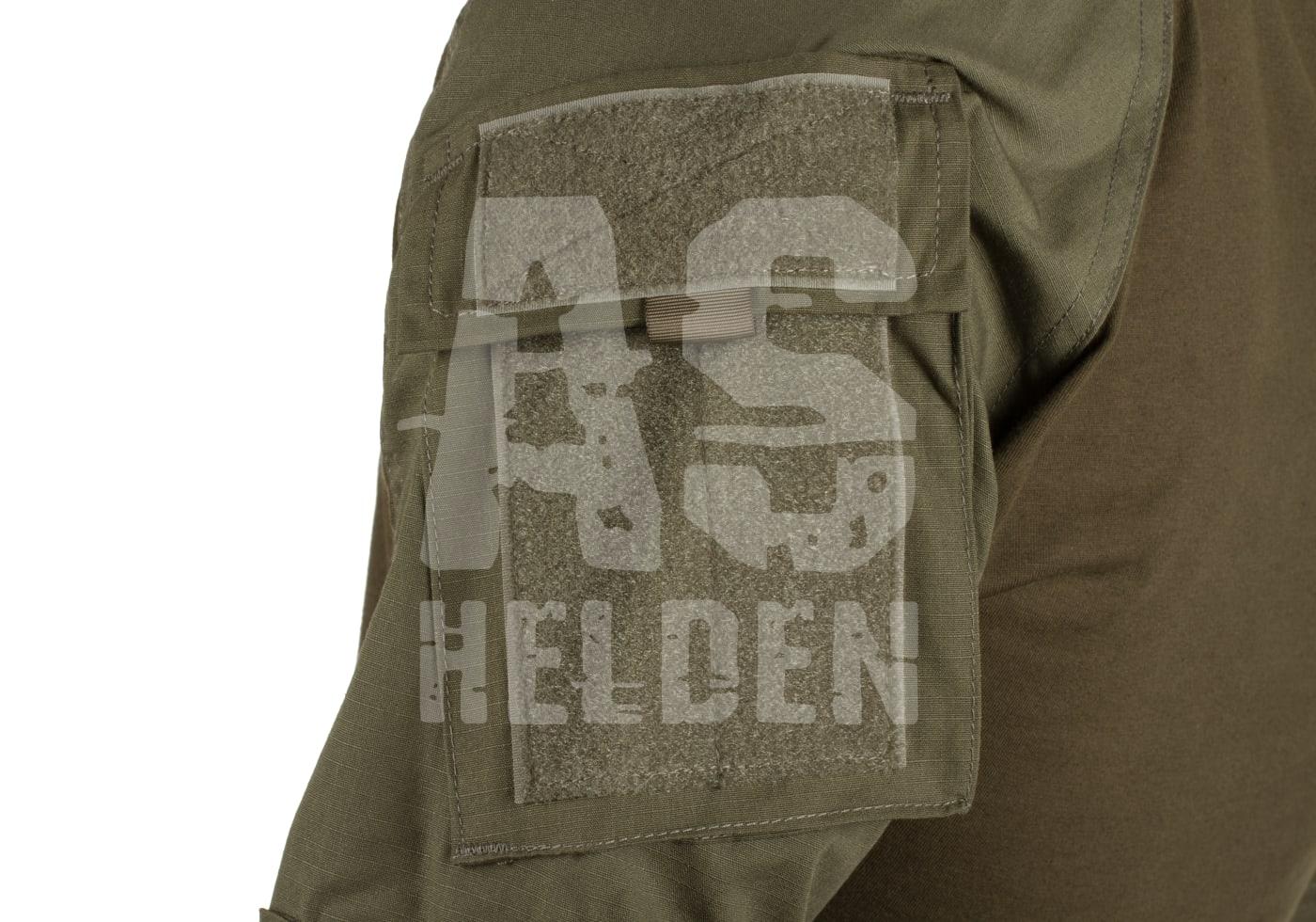 Invader Gear Combat Shirt Olivefarbener Ärmel mit aufgenähter Kletttasche und AS-Helden-Logo.