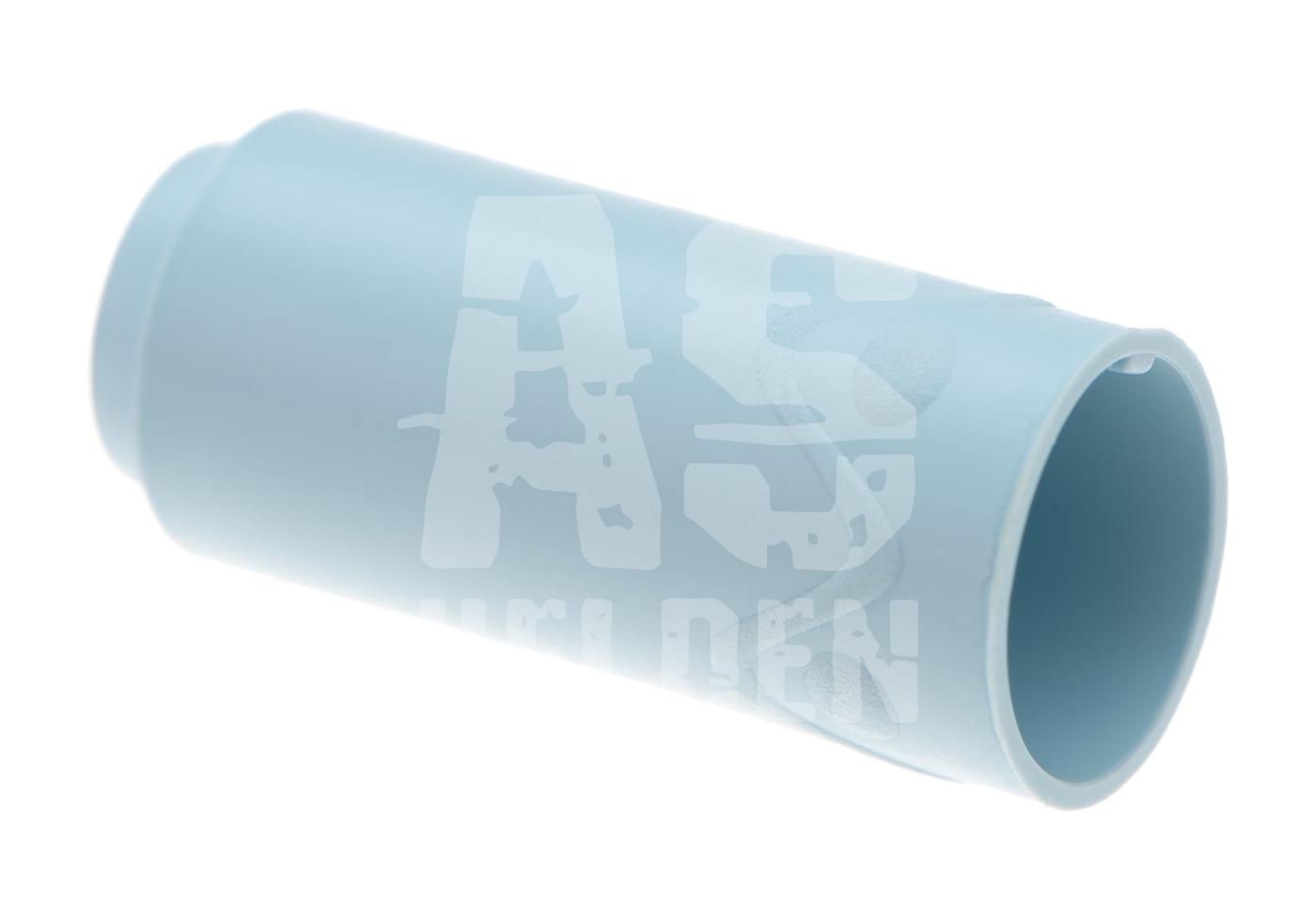 Hellblauer Zylinder, möglicherweise ein Airsoft Hop-Up-Gummi.