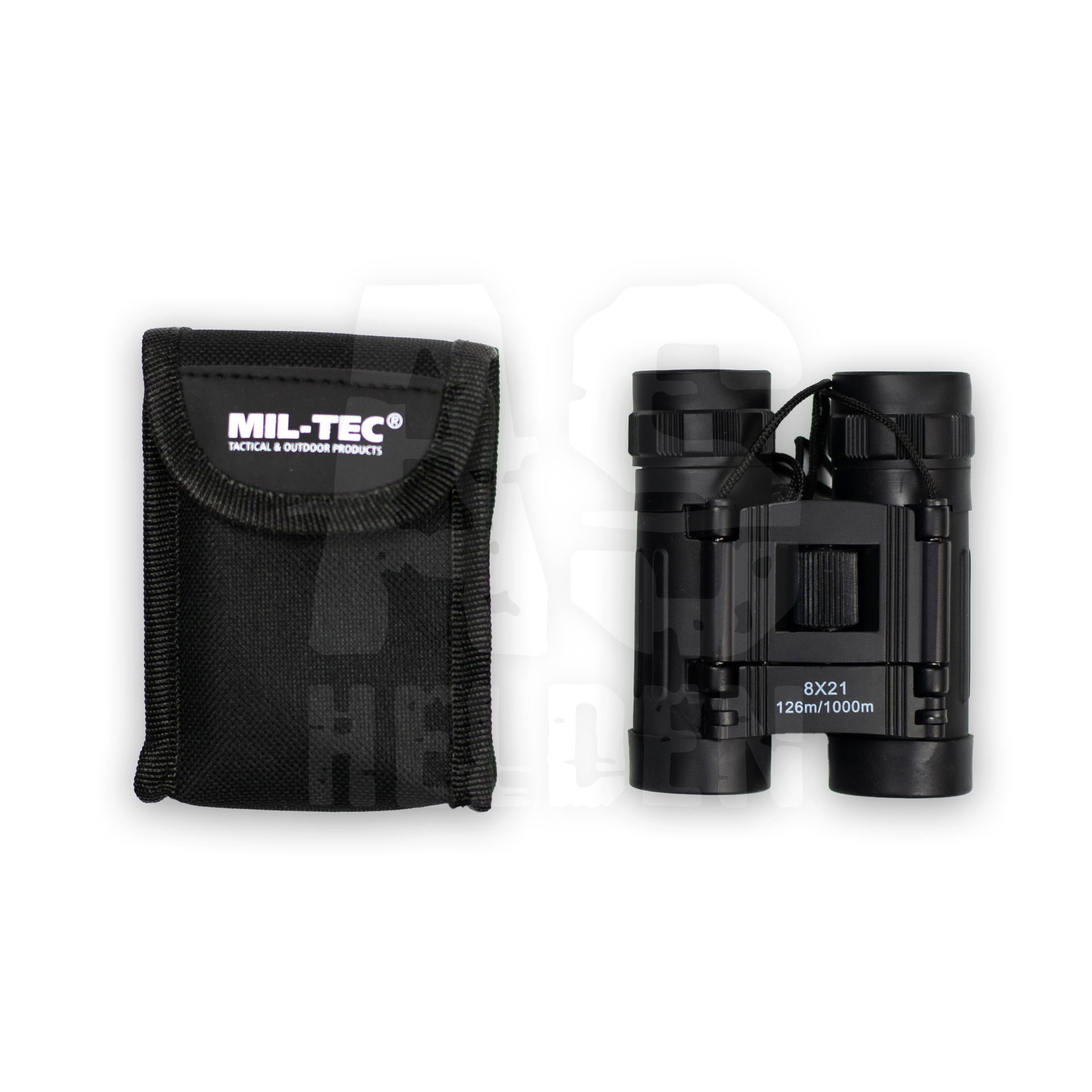 Schwarzes 8x21 Fernglas mit Tasche, ideal für taktische Airsoft-Spiele.