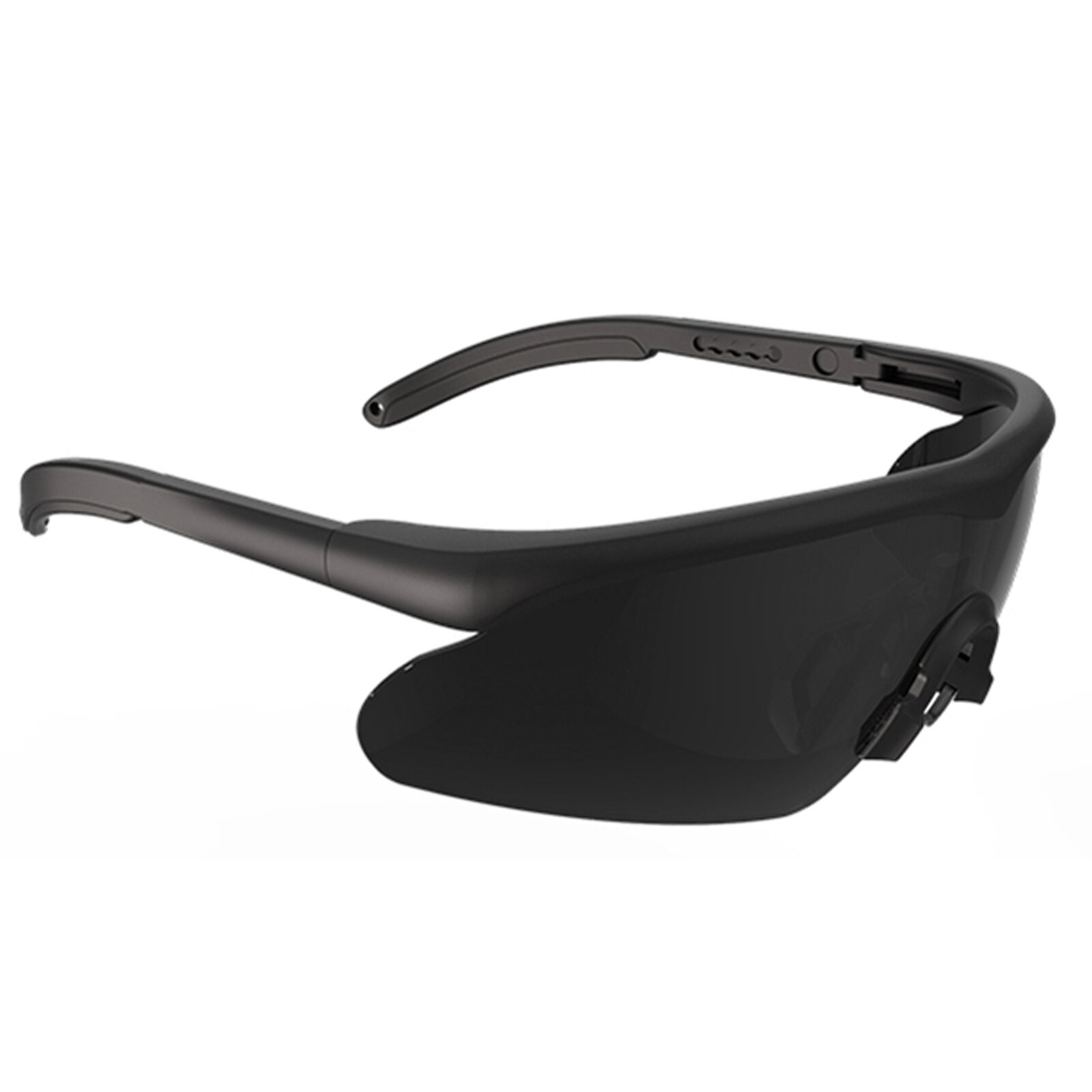 Schwarze taktische Schutzbrille mit durchgehendem Visier für Airsoft-Aktivitäten.