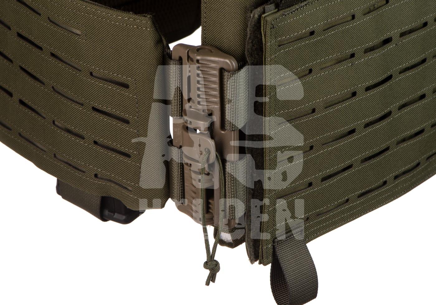 Reaper QRB Plate Carrier Olivegrüner Airsoft-Taktikgürtel mit Lasercut-Muster und stabilem Verschluss.