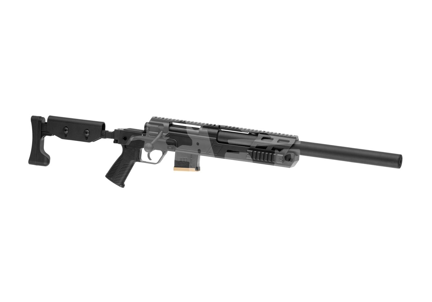 Archwick B&T SPR 300 Pro 2.8J - ab 18 Jahren Airsoft-Scharfschützengewehr, schwarz, mit verstellbarer Schulterstütze und langem Lauf.