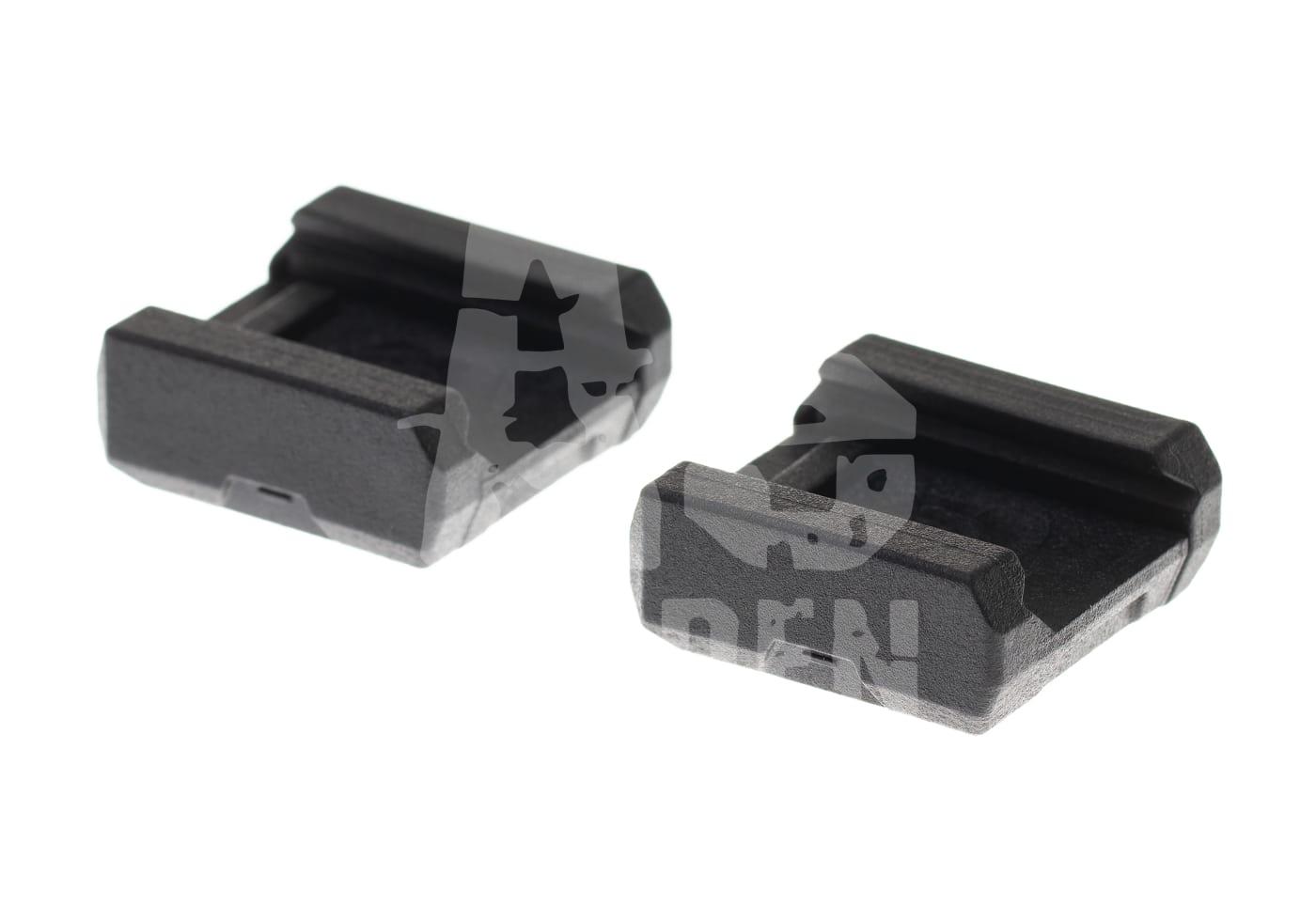 Omnivore Rail Attachment Device Zwei schwarze Kunststoffmagazinfüße zur Stabilisierung von Airsoft-Magazinen.