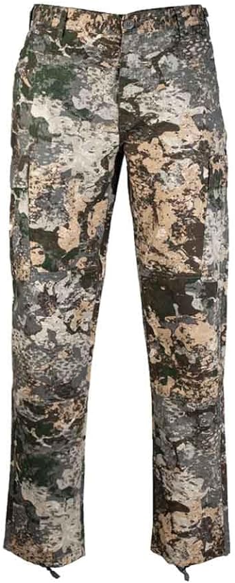 Camouflagehose für Airsoft, grün-braunes Muster, strapazierfähiges Material, ideal für Outdoor-Aktivitäten.