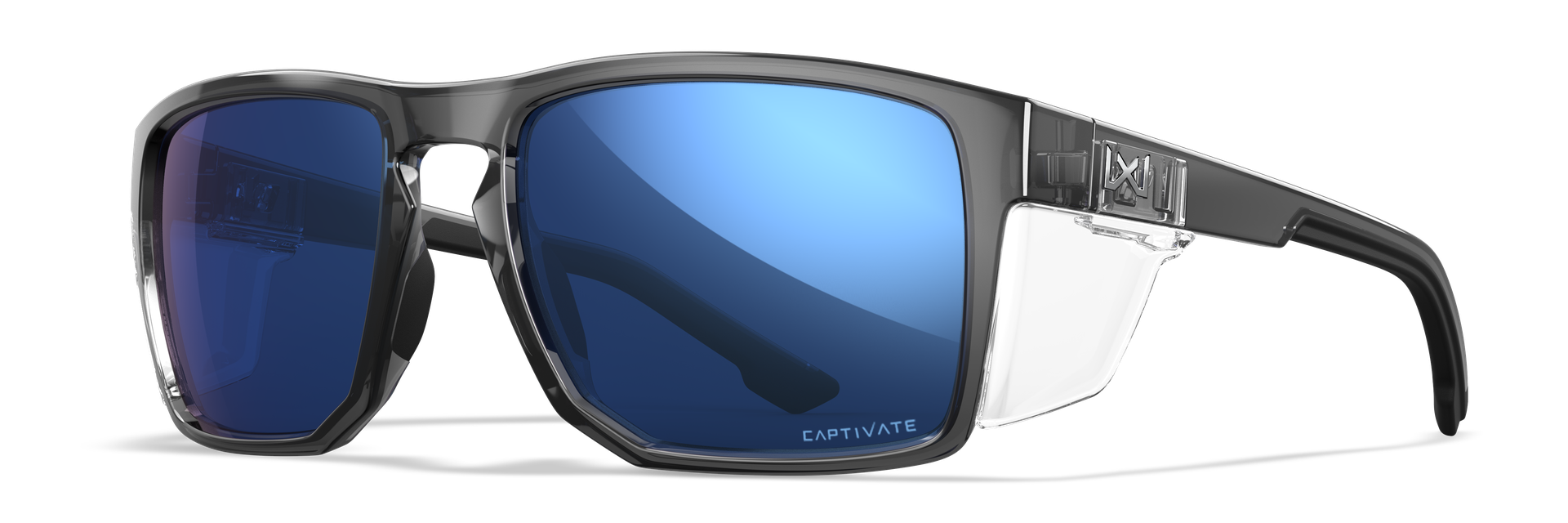 Schutzbrille mit blauen Gläsern und schwarzem Rahmen, ideal für Airsoft.