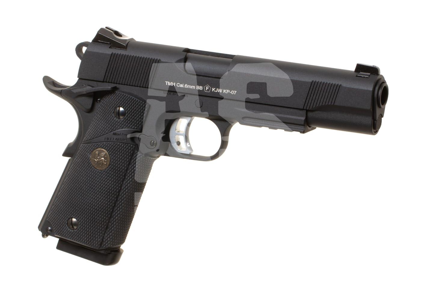 Schwarze Airsoft-Pistole, Modell 1911, Kaliber 6mm BB, rechter Seitenansicht.