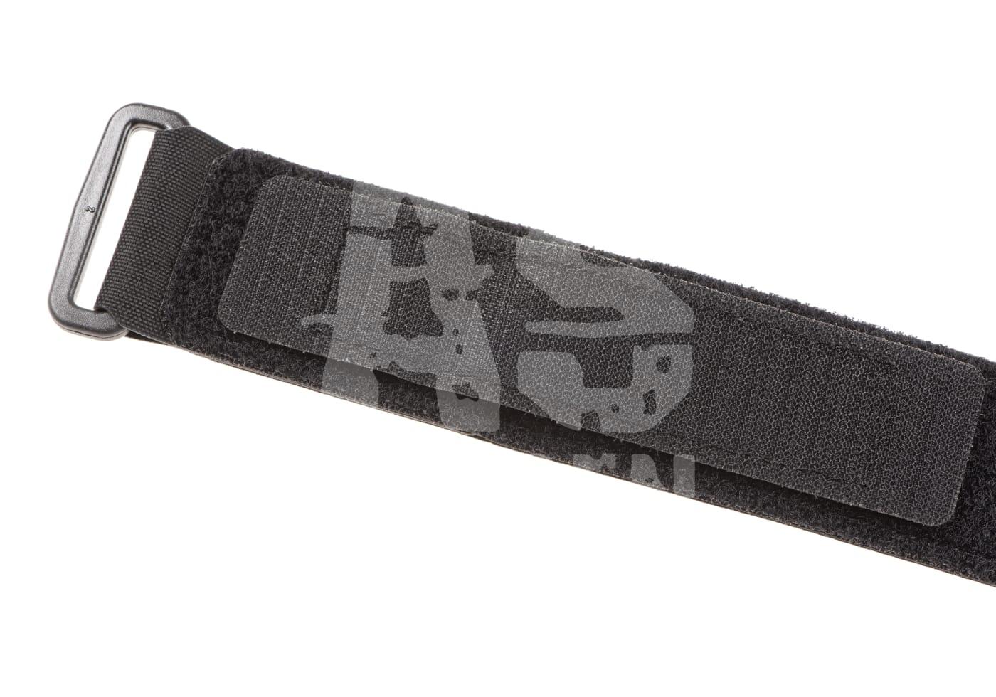 Schwarzer Klettverschlussriemen mit Kunststoffschnalle, ideal für Airsoft-Ausrüstung.