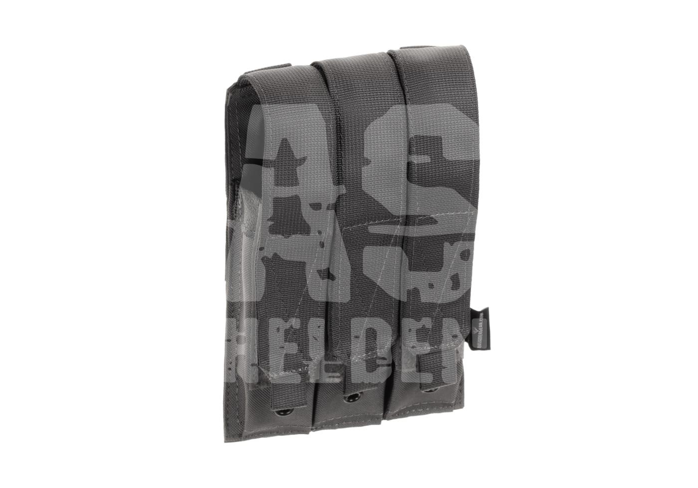 Taktische Magazintasche in Schwarz mit Camouflage-Muster, geeignet für Airsoft-Ausrüstung.