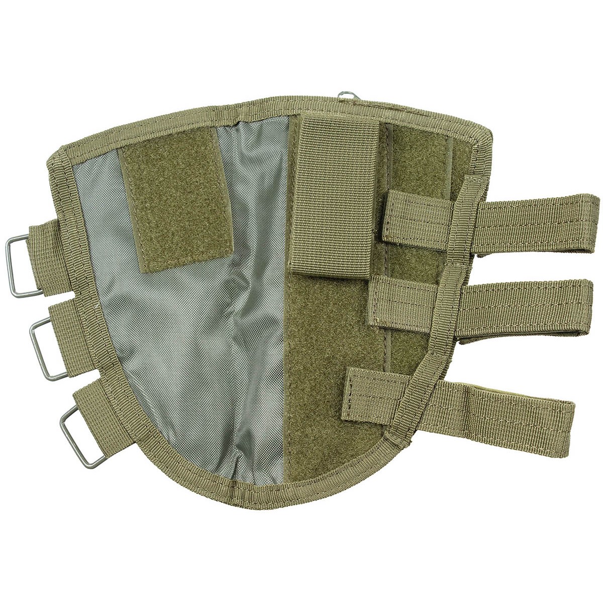 Olivegrüner Knieschutz mit Klettverschluss und Riemen für sicheren Halt im Airsoft.