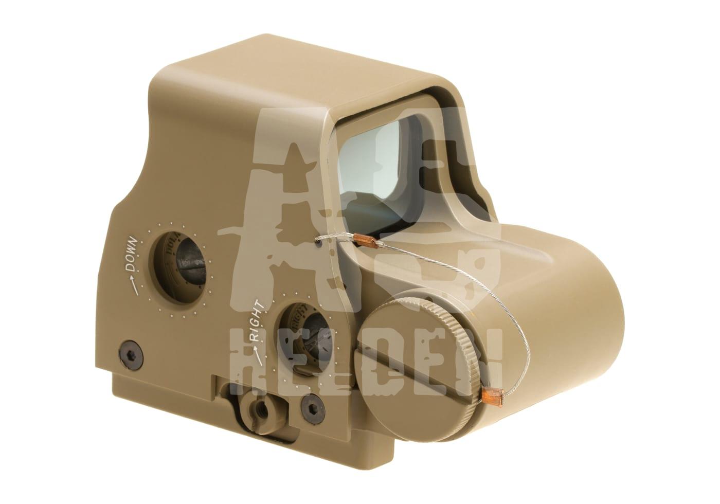 XPS 2-0 Red Dot Tanfarbenes Holographic Sight für Airsoft-Waffen, seitliche Bedienelemente.