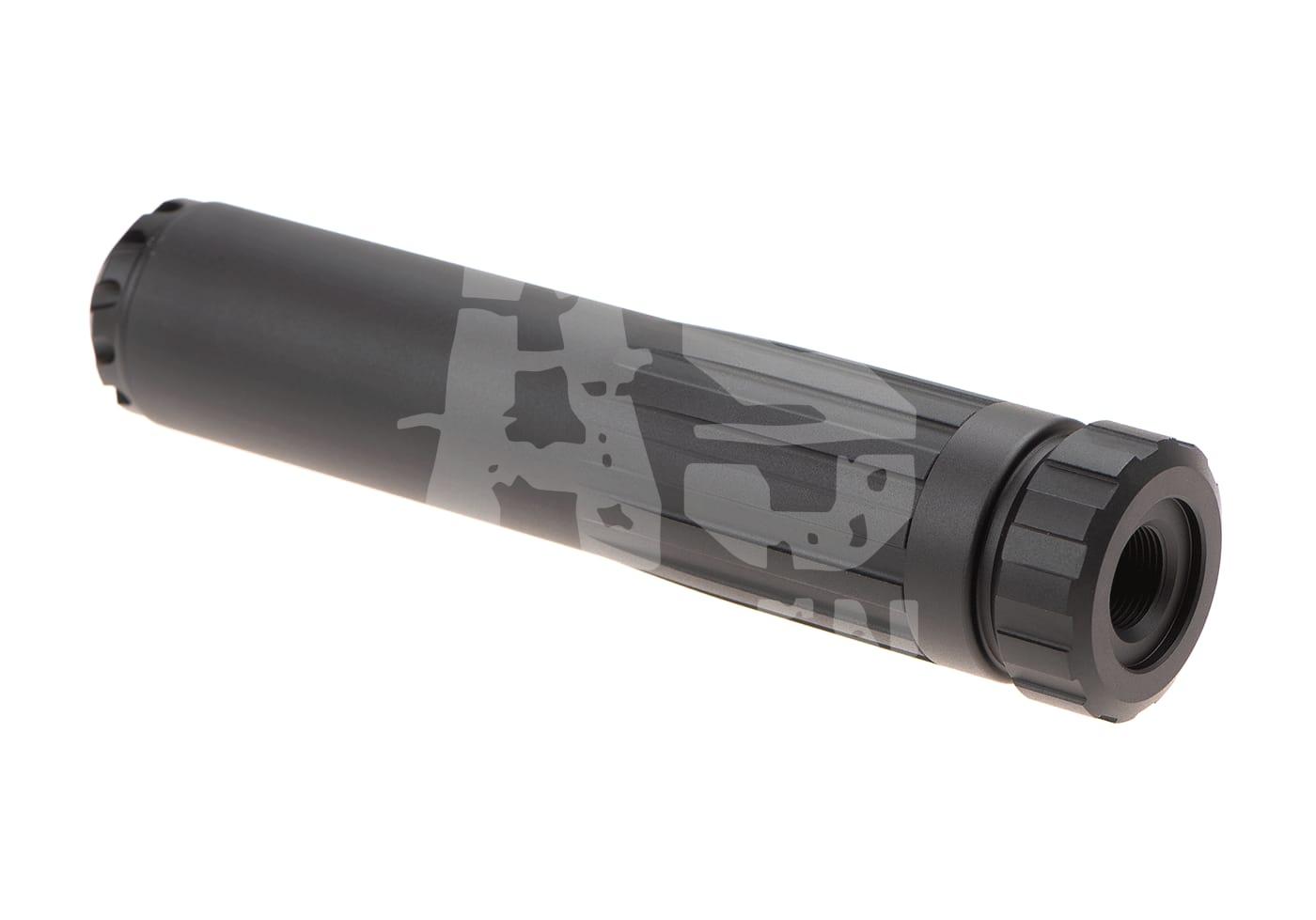 DDW Silencer for AAP01 Schwarzer Airsoft-Schalldämpfer mit grauem Muster, zylindrisch und detailliert gestaltet.