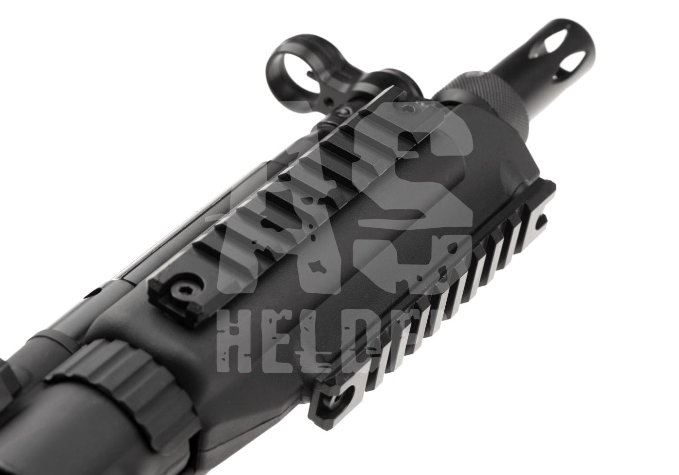 G&G TGM A3 E.T.U. S-AEG - ab 18 Jahren Nahaufnahme eines Airsoft-Handschutzes mit Montageschiene, seitlicher Blick.