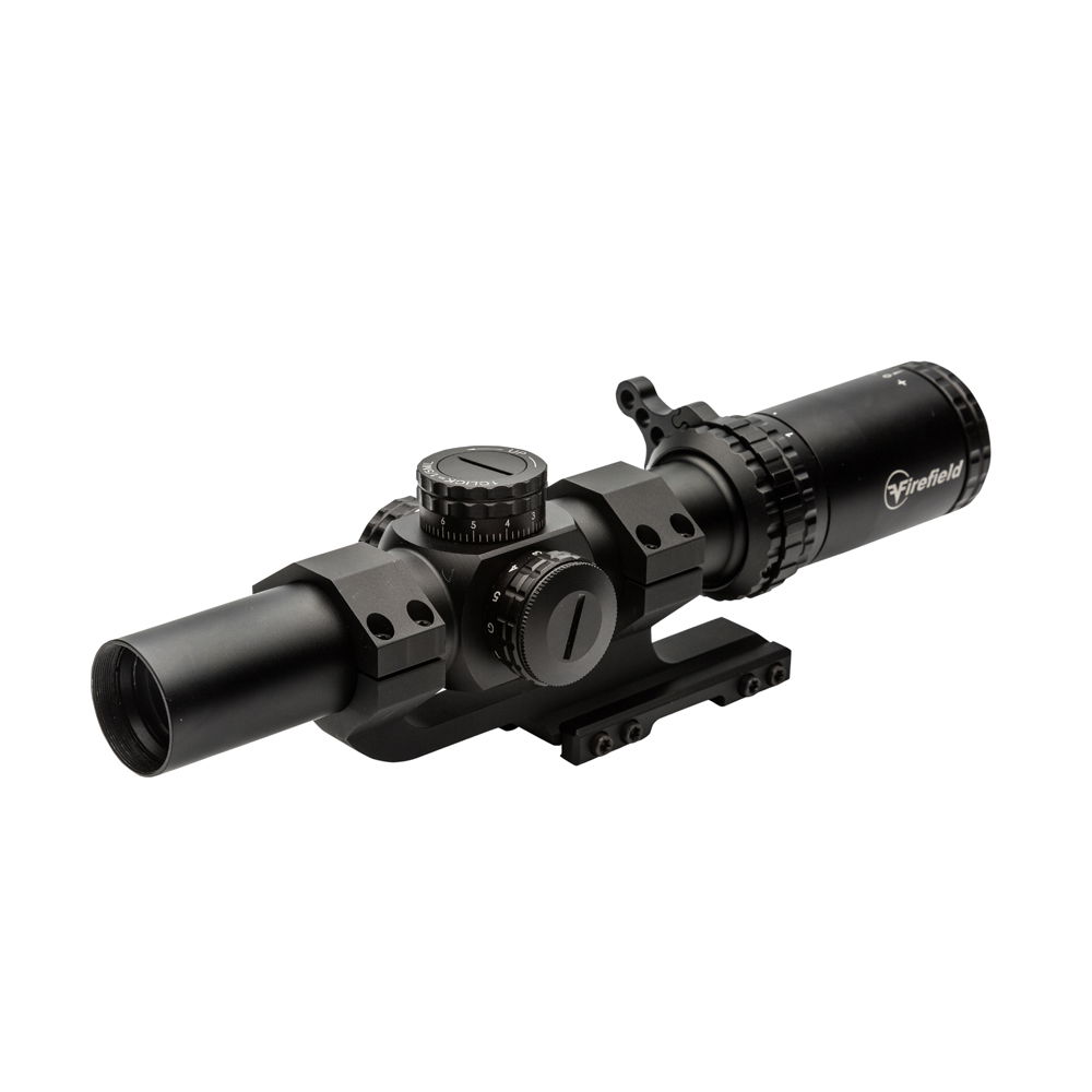 Airsoft Zielfernrohr mit Verstellrädern und Montageschiene, Modell "Firefield". Schwarz.