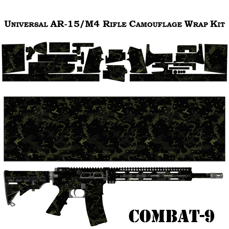 AR-15/M4 Tarnung Wrap Kit mit grün-schwarzem Camouflage-Muster, Combat-9 Stil.