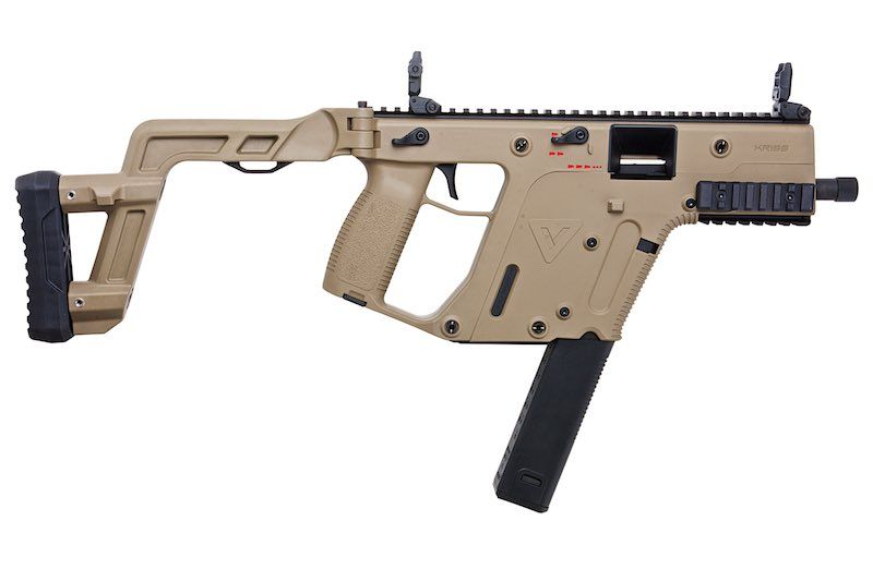 Krytac Kriss Vector S-GBB fde - ab 18 Jahren Airsoft-Gewehr in Tan, modernes Design mit Klappschaft und Magazin.