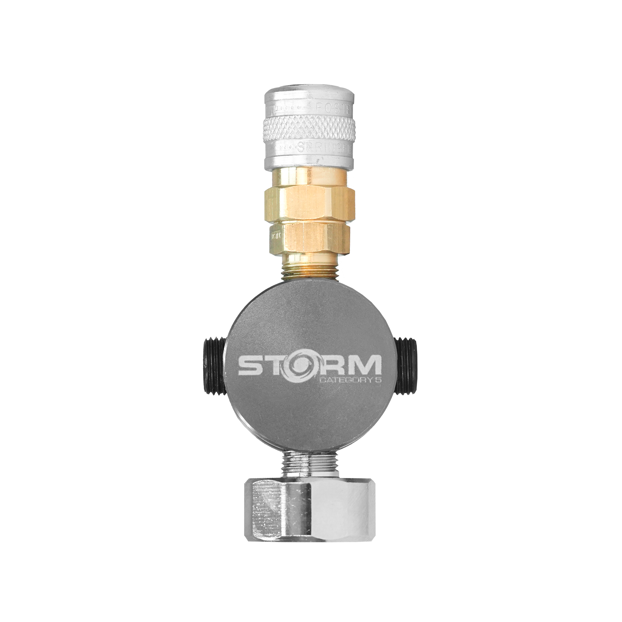 Airsoft-CO2-Adapter mit "Storm"-Logo, Messing- und Metallteilen.