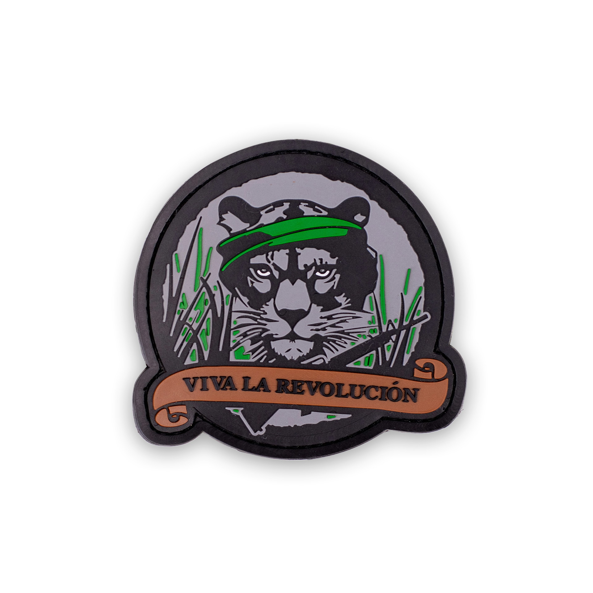 Patch mit Panther-Motiv, grüner Bandana, Schriftzug "Viva La Revolución", Airsoft-Design.