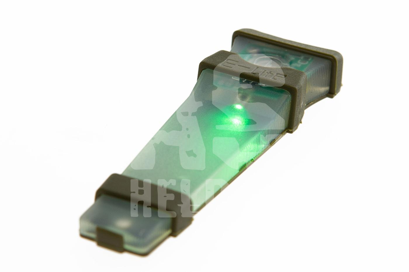 Grünes, leuchtendes Airsoft-Lichtsignalmodul mit Clip-Halterung.