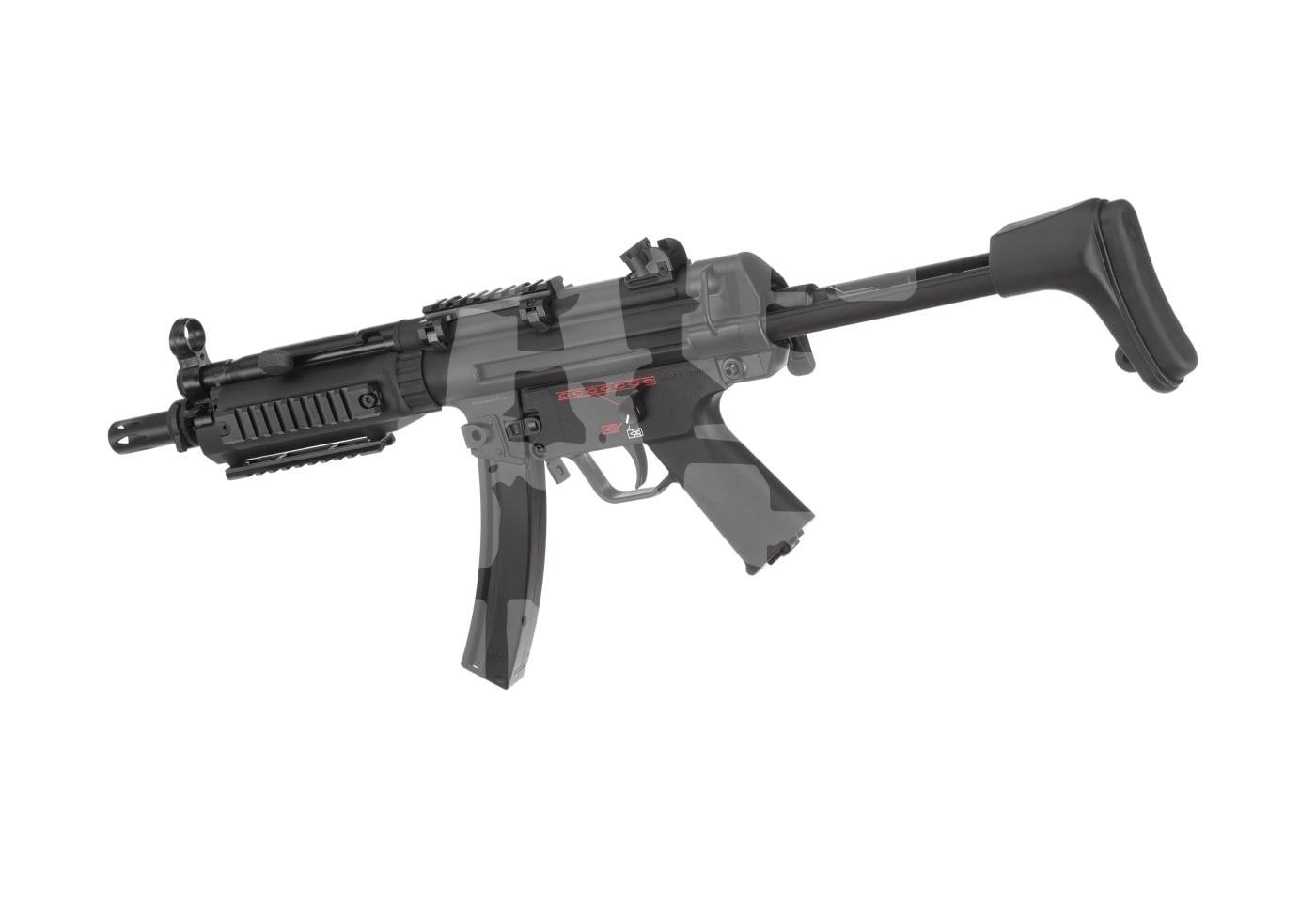 G&G TGM A3 E.T.U. S-AEG - ab 18 Jahren Schwarze Airsoft-Maschinenpistole mit verstellbarem Schaft und taktischen Schienenaufsätzen.